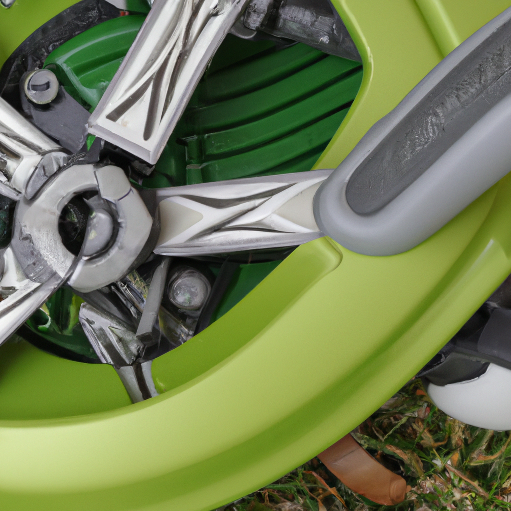 Dettaglio di una macchina eco-friendly per la cura del prato con alimentazione a batteria