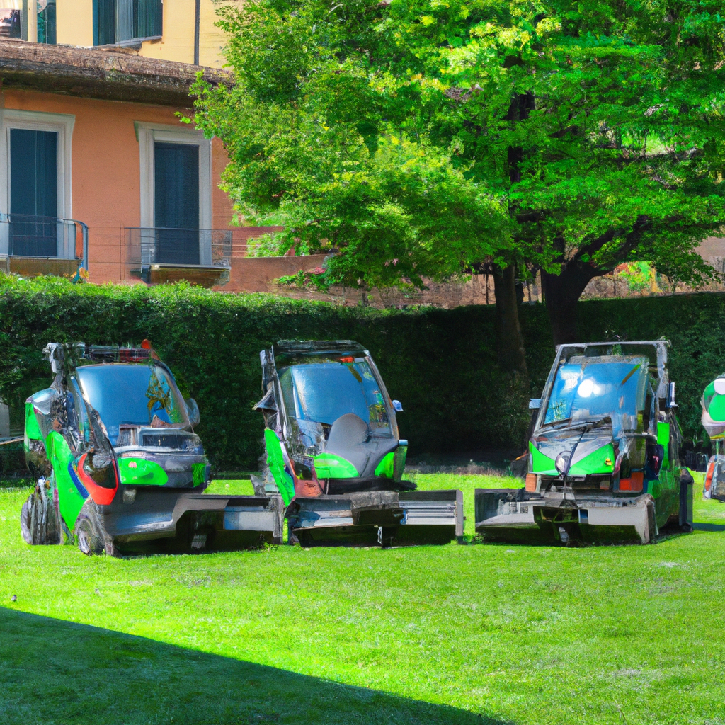 Il nostro team di giardinieri a Milano durante un lavoro di taglio prato con attrezzatura moderna